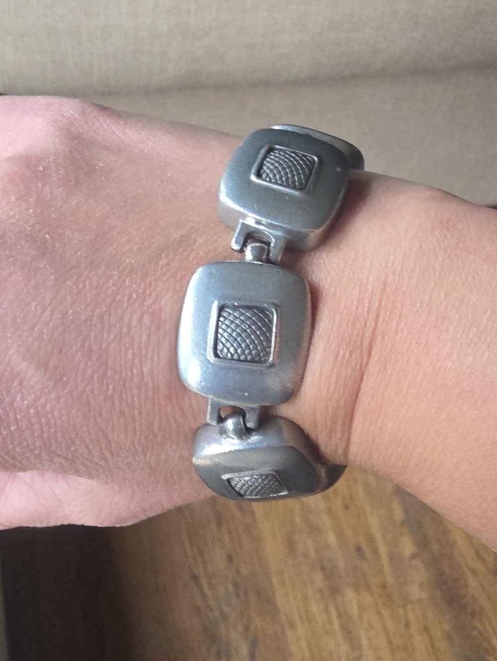 Vintage Signed Ben-Amun Silver Tone Square Link Bracelet